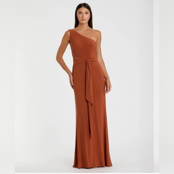 Mac Duggal Dresses & Skirts - Mac Duggal brick orange size 14 one shoulder belted trumpet gown.  NWT